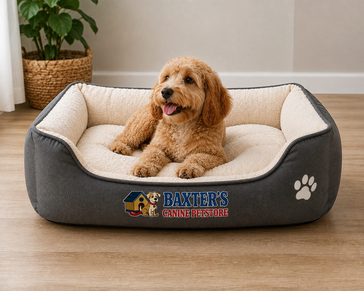 Baxter's Rectangular Dog Bed – Grey & Cream
