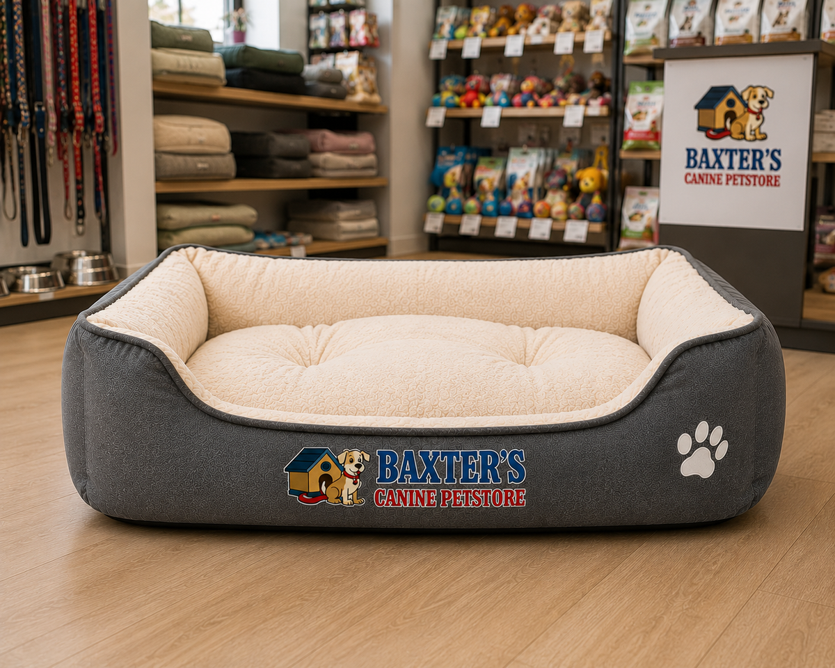 Baxter's Rectangular Dog Bed – Grey & Cream